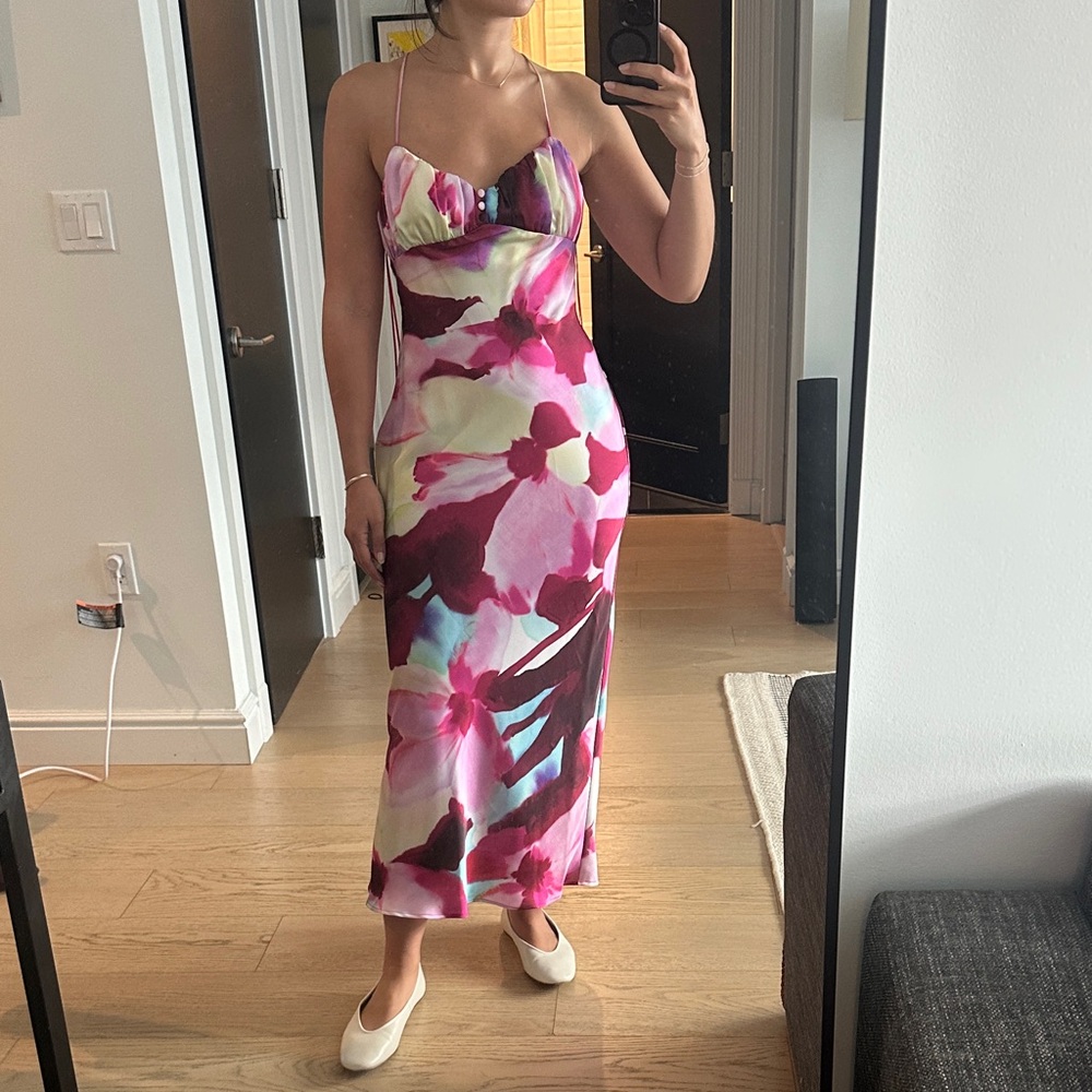 Zara Pink and Purple Floral Midi Dress